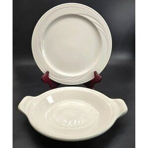 Vintage Syracuse China Ivory Plates & Small Dish Set Swirl and Plain DH1325